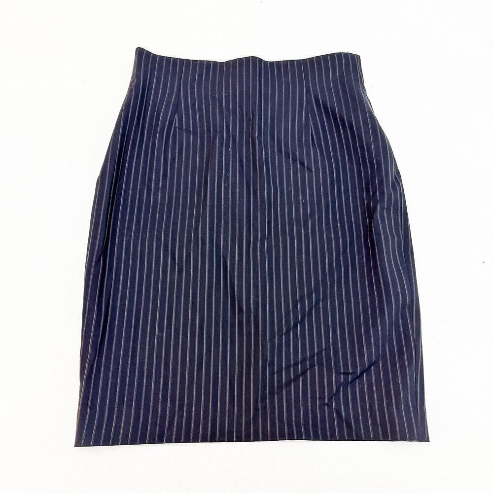 Lafayette 148 Black Pinstripe Pencil Skirt Patterned Back Slit Size 4